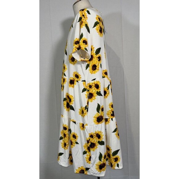 NWT LULAROE Ariel Yellow Sunflowers Floral Tiered Stretch Dress Pockets Sz XL - Picture 4 of 14